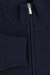 $1500 Mandelli Navy Blue Cashmere Crewneck Jacket - (MM918244) - Parent