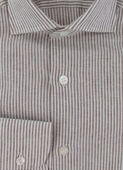 $375 Sartorio Napoli Brown Striped Linen Shirt - Slim - (SA222251) - Parent