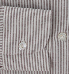 $375 Sartorio Napoli Brown Striped Linen Shirt - Slim - (SA222251) - Parent