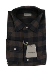 $375 Sartorio Napoli Dark Brown Check Shirt - Slim - 15.5/39 - (SA222255)