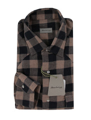 $375 Sartorio Napoli Brown Check Cotton Shirt - Slim - (SA222254) - Parent