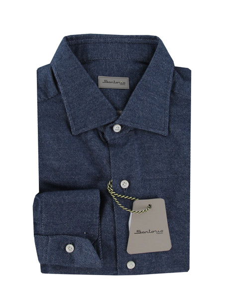 $375 Sartorio Napoli Navy Blue Solid Shirt - Slim - (SA222253) - Parent