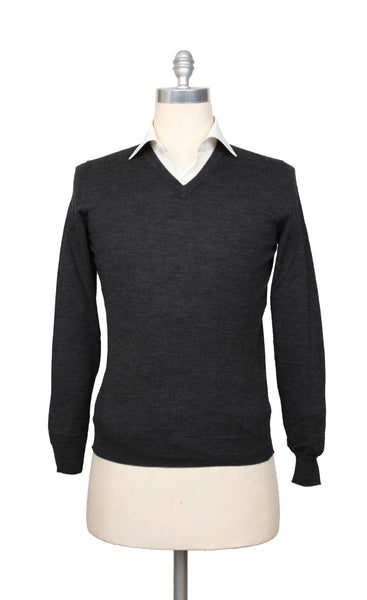 Svevo Parma Charcoal Gray Wool V-Neck Sweater - (SV10122213) - Parent