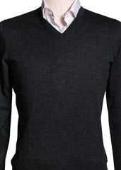 Svevo Parma Charcoal Gray Wool V-Neck Sweater - (SV10620213) - Parent