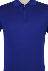 $800 Svevo Parma Blue Silk 1/4 Zip Polo Sweater - (SV2152518) - Parent