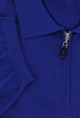 $800 Svevo Parma Blue Silk 1/4 Zip Polo Sweater - (SV2152518) - Parent