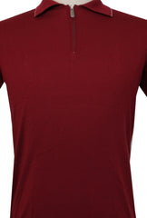 $750 Svevo Parma Red Cotton 1/4 Zip Polo Sweater - (SV2152519) - Parent