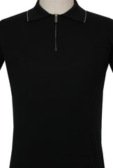 $750 Svevo Parma Black Cotton 1/4 Zip Polo Sweater - (SV2152513) - Parent