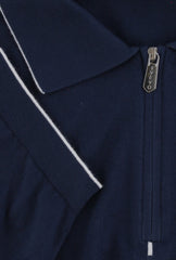 $775 Svevo Parma Navy Blue Cotton 1/4 Zip Polo Sweater - (SV2152524) - Parent