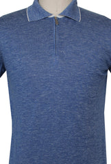 $950 Svevo Parma Blue Silk Blend 1/4 Zip Polo Sweater - (SV215257) - Parent