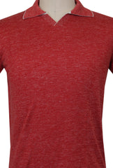 $925 Svevo Parma Red Silk Blend V-Neck Polo Sweater - (SV2152517) - Parent