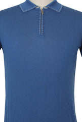 $750 Svevo Parma Blue Cotton 1/4 Zip Polo Sweater - (SV2152523) - Parent