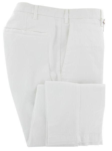 Barba Napoli White Solid Cotton Blend Pants - Extra Slim - (422) - Parent