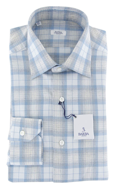 Barba Napoli Light Blue Plaid Cotton Shirt - Slim - (810) - Parent