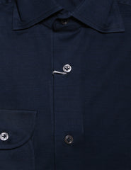 Cesare Attolini Dark Blue Solid Cotton Shirt - Slim - (1223) - Parent