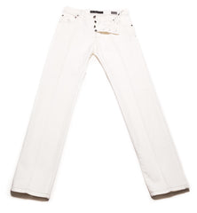 Cesare Attolini Off White Solid Cotton Blend Pants - Slim - 34/50 - (1070)