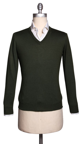 Fiori Di Lusso Olive Green Cashmere Blend V-Neck Sweater - (1816) - Parent