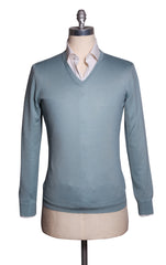 Fiori Di Lusso Light Blue Cashmere Blend V-Neck Sweater - S/48 - (1817)