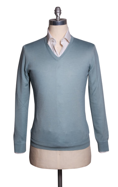 Fiori Di Lusso Light Blue Cashmere Blend V-Neck Sweater - (1817) - Parent