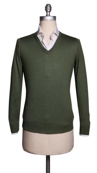 Fiori Di Lusso Dark Green Cashmere Blend V-Neck Sweater - (1820) - Parent