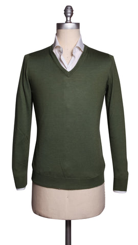 Fiori Di Lusso Dark Green V-Neck Sweater