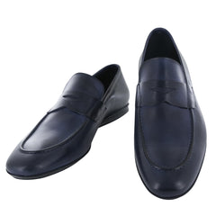 Fiori Di Lusso Navy Blue Leather Penny Loafers - 6.5 D/5.5 F - (6D)