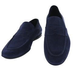 Fiori Di Lusso Navy Blue Suede Penny Loafers - 6.5 D/5.5 F - (6L)