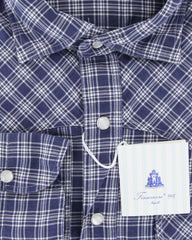 Finamore Napoli Navy Blue Plaid Shirt - Slim - (LEN11723LUPZ) - Parent