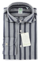 Finamore Napoli Gray Striped Popover Shirt -Extra Slim -S/S -(FNMIAMI2EDUZ)