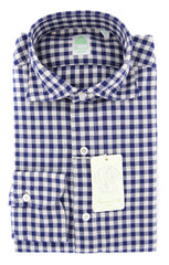 Finamore Napoli Blue Check Shirt - Extra Slim - 14.5/37 - (FN831172)