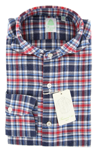 Finamore Napoli Navy Blue Plaid Flannel Shirt - Extra Slim - (IV) - Parent