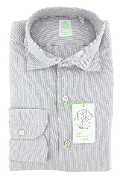 Finamore Napoli White Polka Dot Cotton Shirt - Extra Slim - (F4) - Parent