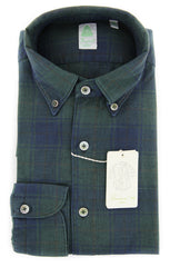 Finamore Napoli Dark Green Plaid Shirt -Extra Slim- 15.5/39 -(FNTYO722LEOZ)