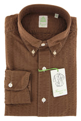 Finamore Napoli Brown Seersucker Cotton Shirt - Extra Slim - 15.5/39 (OU)