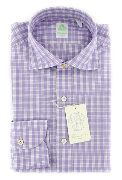 Finamore Napoli Purple Check Shirt - Extra Slim - (FN810226) - Parent