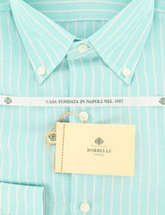 Luigi Borrelli Green Striped Shirt - Slim - 15.75/40 - (DR457RALPH)