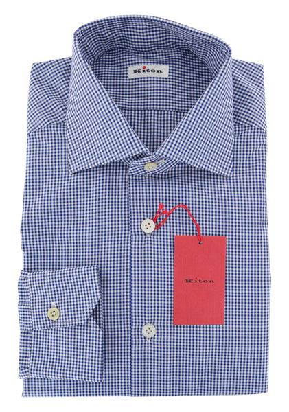 Kiton Blue Micro-Check Cotton Shirt - Slim - (23) - Parent