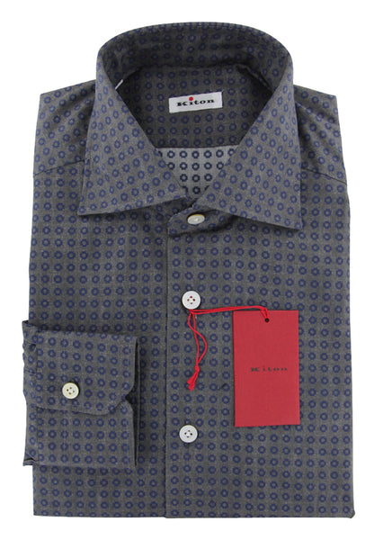 Kiton Dark Gray Foulard Cotton Shirt - Slim - (3B) - Parent