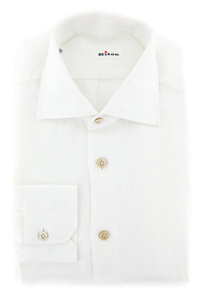 $600 Kiton White Solid Shirt - Slim - (KTUCFTH2971FAA1) - Parent