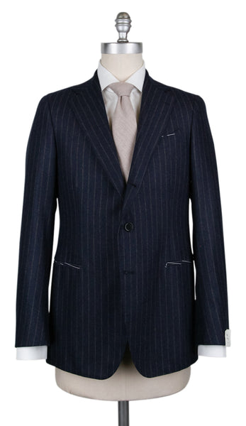 Borrelli Midnight Navy Blue Wool Striped Suit - (201803087) - Parent