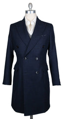 Luigi Borrelli Navy Blue Wool Check Peacoat - 38/48 - (CULB213370)