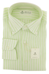 Luigi Borrelli Light Green Striped Linen Shirt - Extra Slim - 15/38 (ZV)