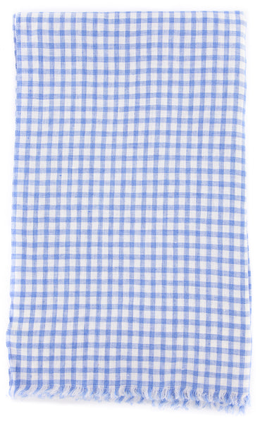 New $250 Luigi Borrelli Blue Check Long Scarf - 64" x 26" - (LBSS1265)