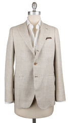 Principe d'Eleganza Beige Houndstooth Sportcoat - 36/46 - (GU3BX5)