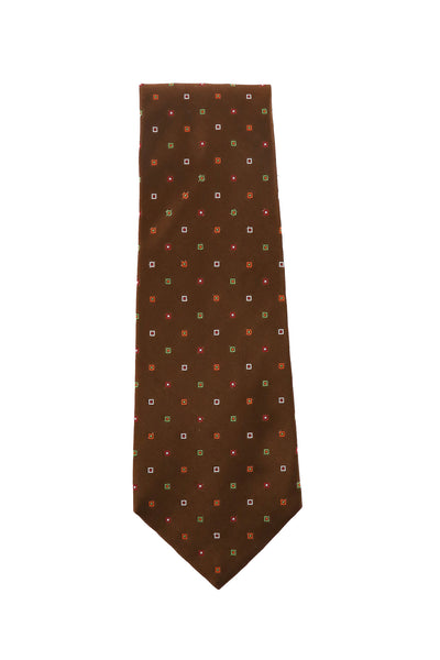 Kiton Brown Geometric Silk Tie (1443)