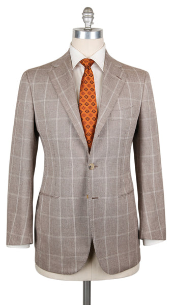 Cesare Attolini Brown Silk Blend Window Pane Suit - (CA810175) - Parent