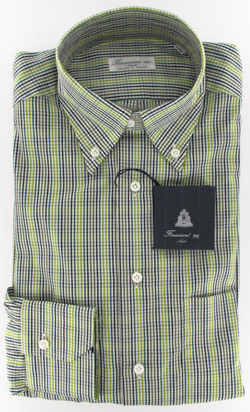 Finamore Napoli Green Check Cotton Shirt -Full Fit- S/S