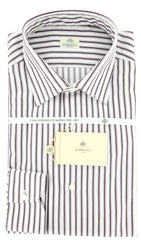 Luigi Borrelli Brown White Striped Plain Weave Shirt -Slim Fit - 17/43