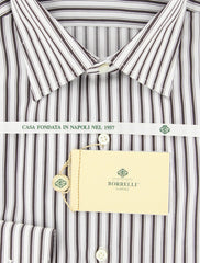 Luigi Borrelli Brown White Striped Plain Weave Shirt -Slim Fit - 17/43