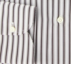 Luigi Borrelli Brown White Striped Plain Weave Shirt -Slim Fit - 17/43